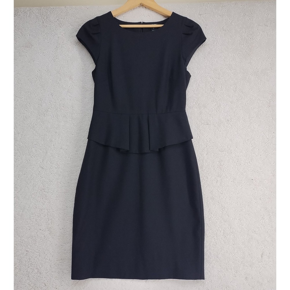 J.Crew Dress Womens 2 Peplum Cap Sleeve Wool Blend Sheath Black Office Workwear